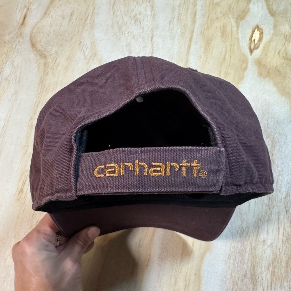 Carhartt Maroon Burgundy Canvas Cap with Leather Logo Patch Adjustable - Picture 5 of 5